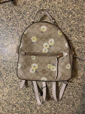 Coach Floral Print Signature Mini Backpack — Light Taupe